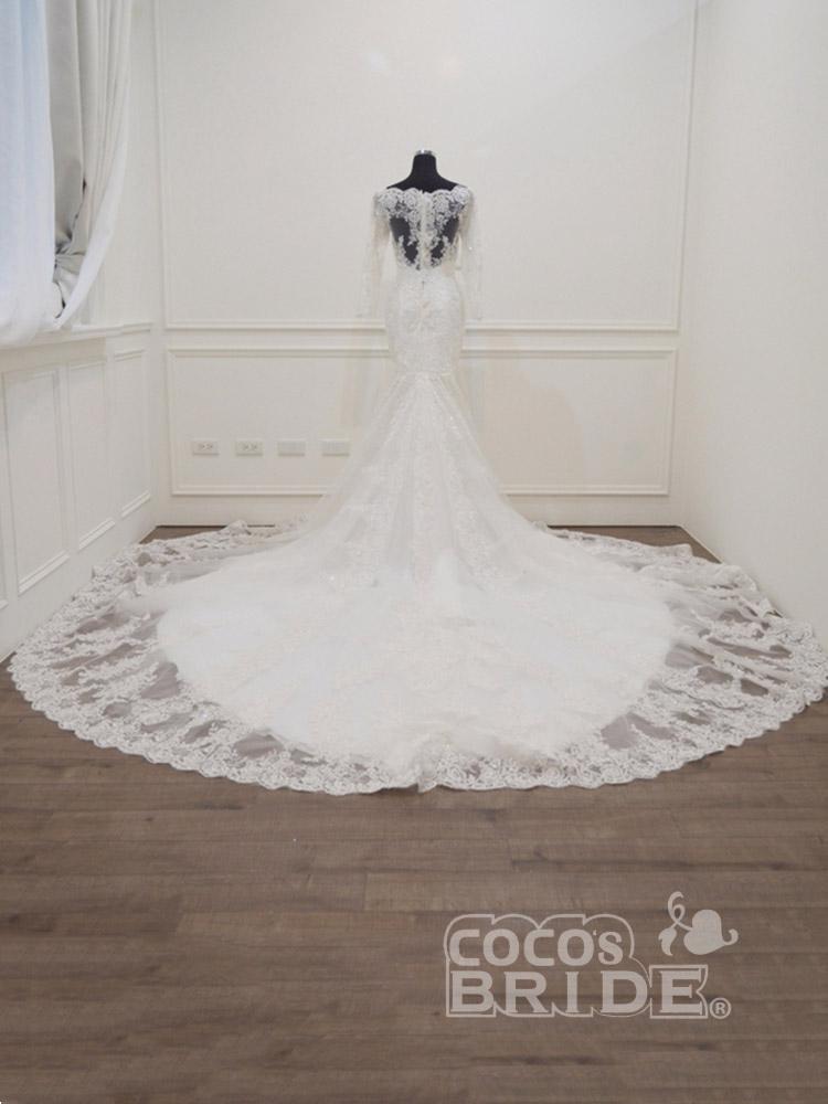 Modest Long Sleeves Sweep Train Lace Mermaid Wedding Dresses
