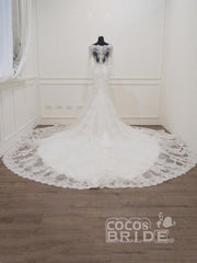 Modest Long Sleeves Sweep Train Lace Mermaid Wedding Dresses