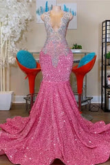 Sparkle Long Mermaid Sequin Sleeveless V-neck Prom Dress