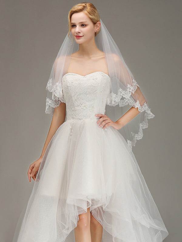 Elegant Two Layers Lace Edge Long Wedding Veil