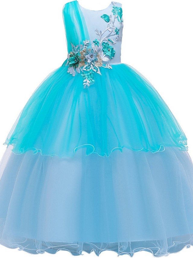 Long A-line Satin Sleeveless Jewel Neck Tulle Flower Girl Dresses For Wedding