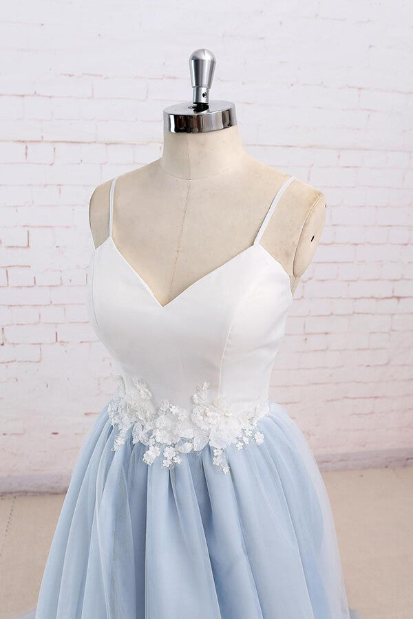 Chic Long Sweetheart Spaghetti Strap Organza A-line Wedding Dress