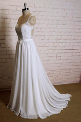 Long Sweetheart Lace Chiffon A-line Backless Wedding Dress