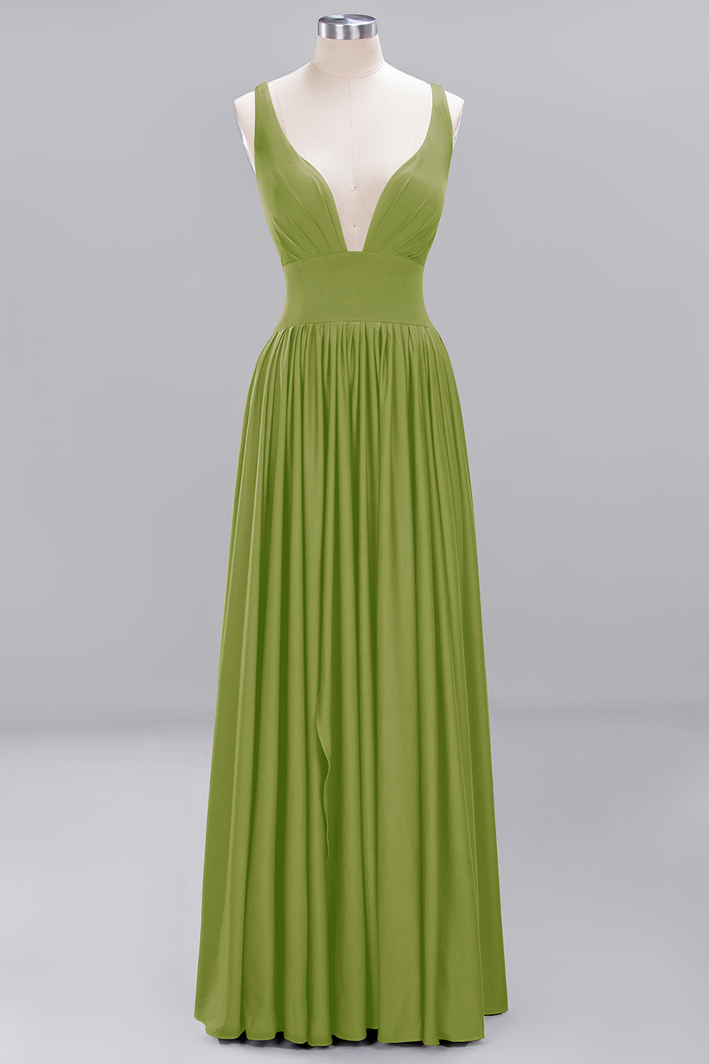 A-Line V-Neck Sleeveless Long Ruffles Bridesmaid Dress