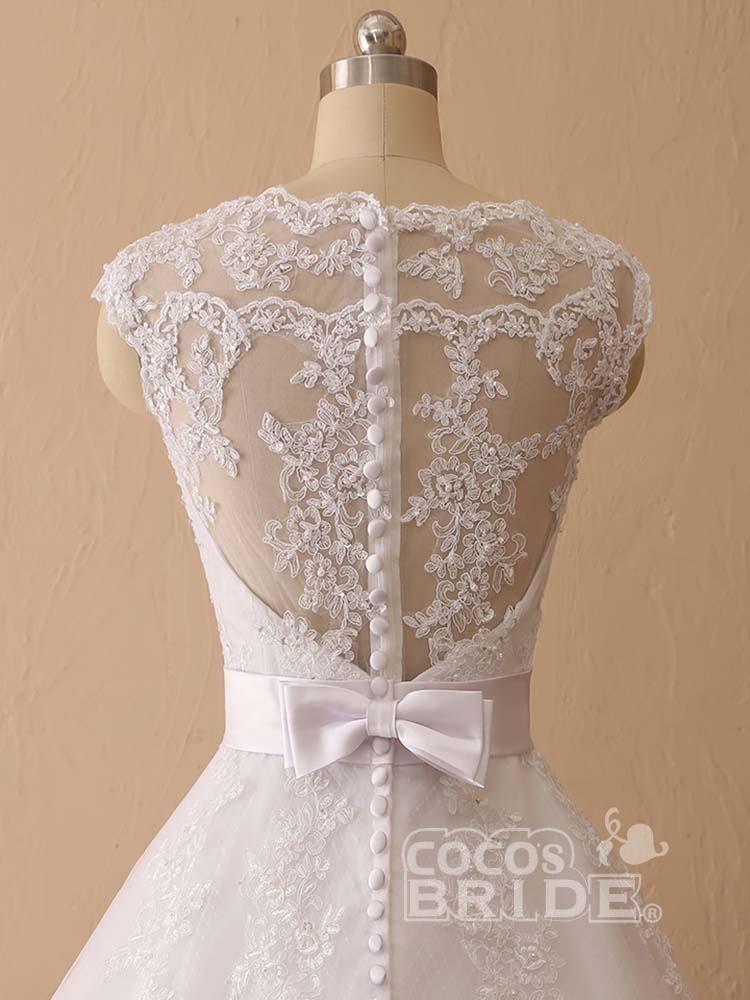 Elegant Long Cap Sleeves Lace Ball Gown Wedding Dresses