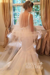 Simple Long Mermaid V-neck Sleeveless Backless Wedding Dress