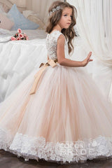 Long Scoop Neck Sleeveless Ball Gown Flower Girl Dress