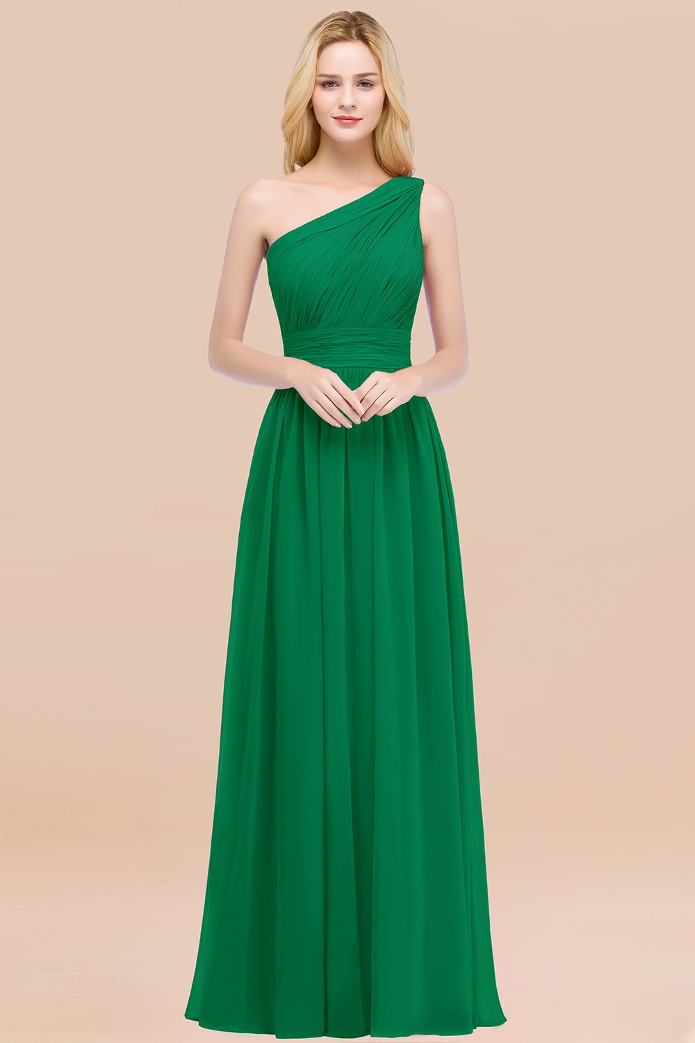 Elegant A-Line Chiffon One Shoulder Sleeveless Ruffles Floor Length Bridesmaid Dresses