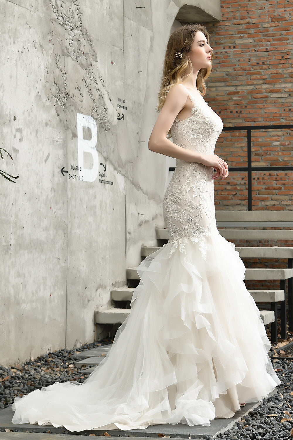 Ivory Long Mermaid Sweetheart Floral Lace Floor Length Wedding Dresses