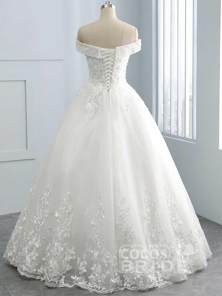 Gorgeous Long Tulle Off the Shoulder Lace Ball Gown Wedding Dresses