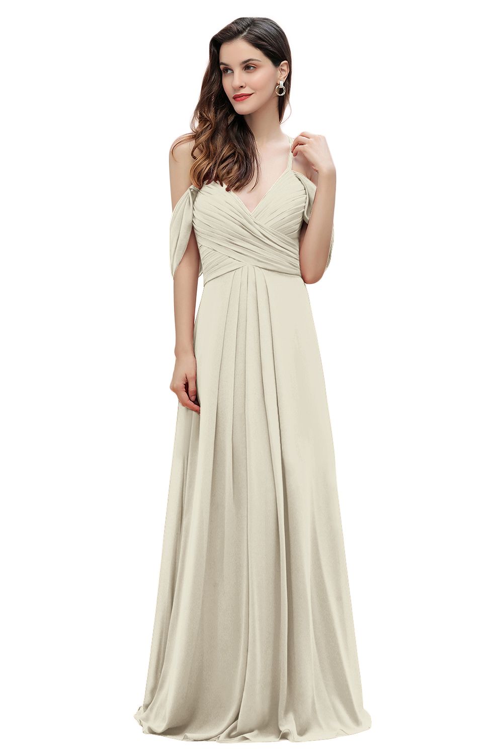 Off the Shoulder A-Line V-neck Chiffon Bridesmaid Dress Floor length Wedding Party Dress