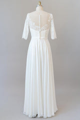 Elegant Long A-line Sweetheart Lace Chiffon Floor Length Wedding Dress