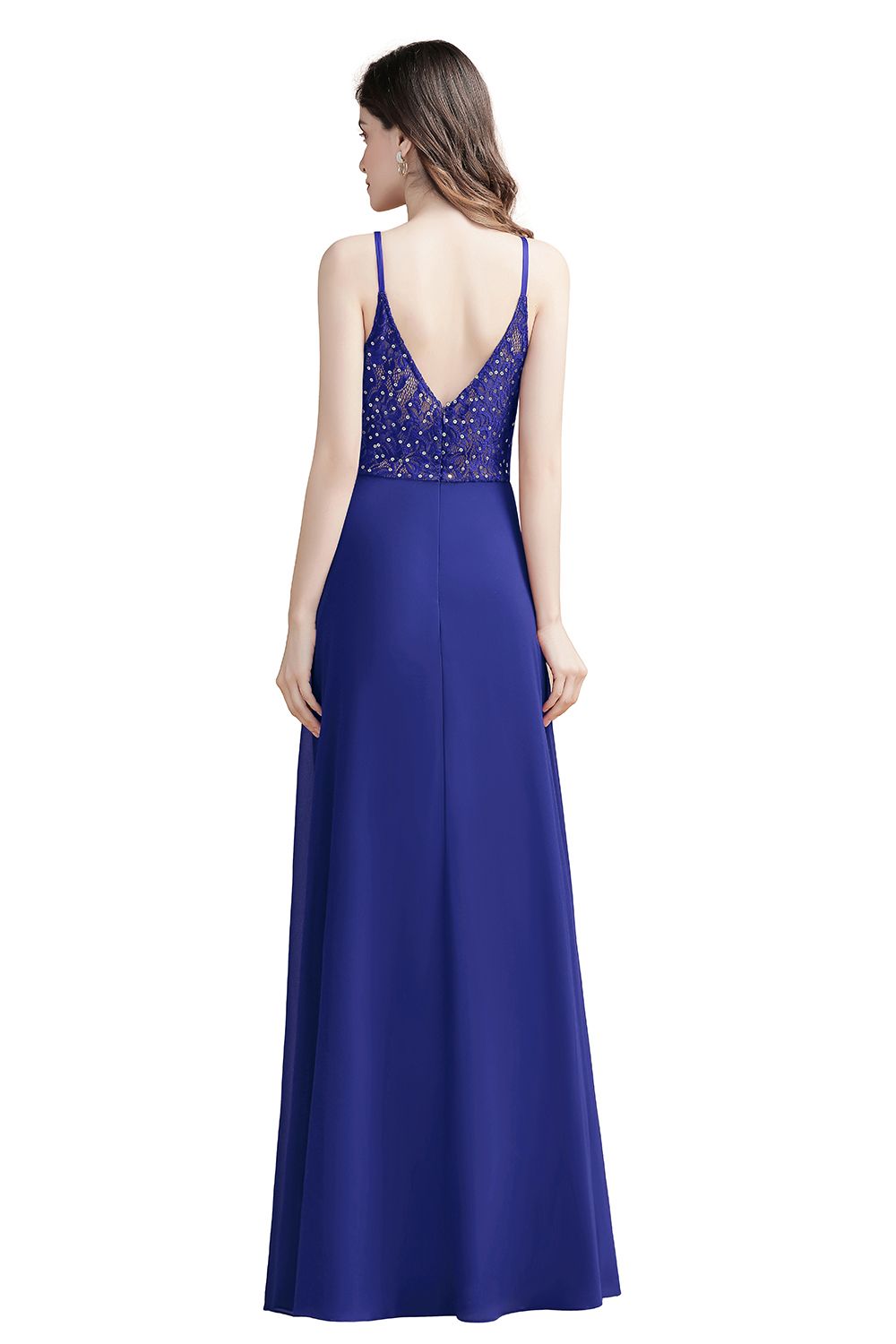 Elegant Spaghetti Straps V-Neck Chiffon Burgundy Long Bridesmaid Dress