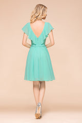 Elegant V-neck Backless A-line Knee-length Bridesmaid Dress With Ruched