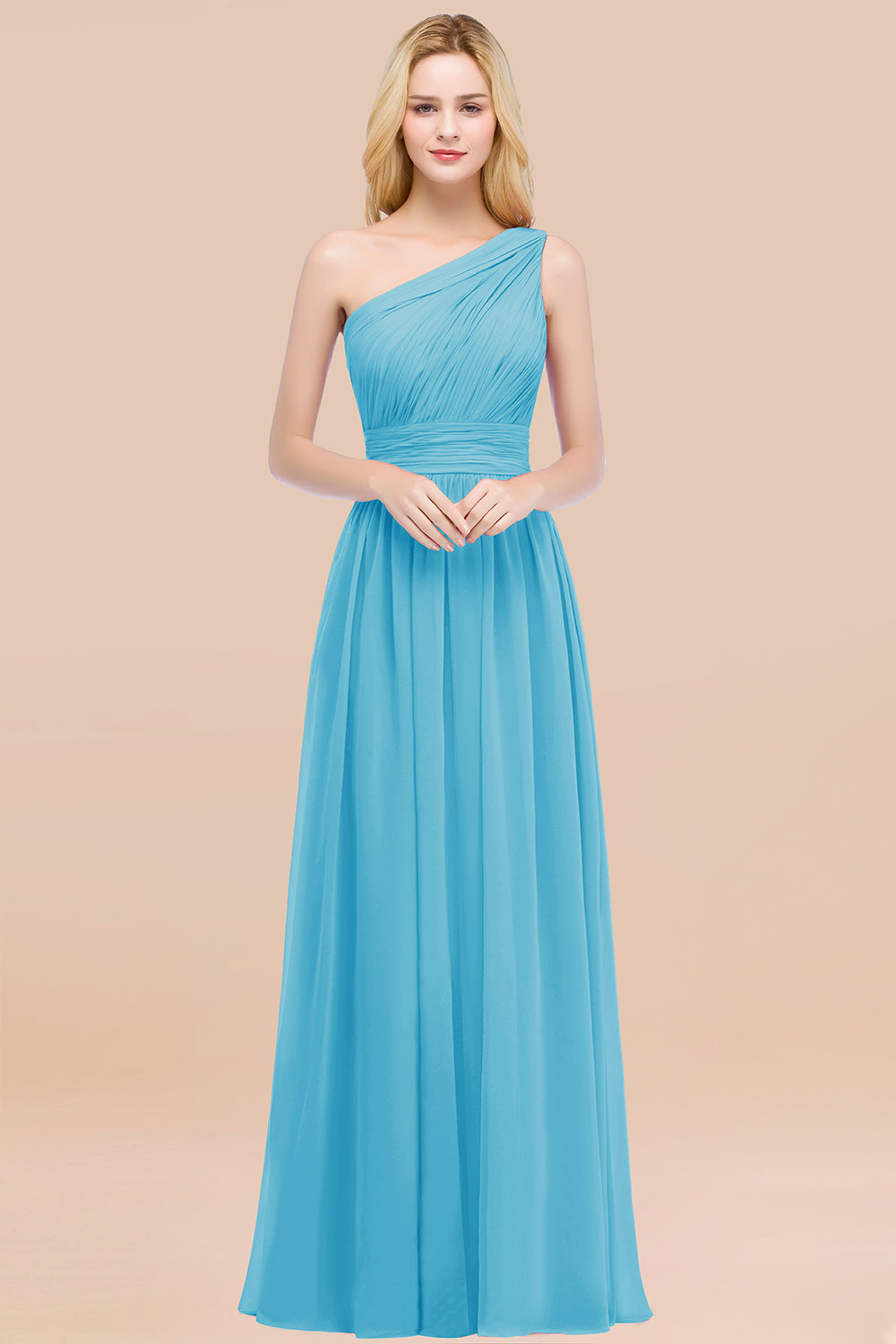 Elegant A-Line Chiffon One Shoulder Sleeveless Ruffles Floor Length Bridesmaid Dresses