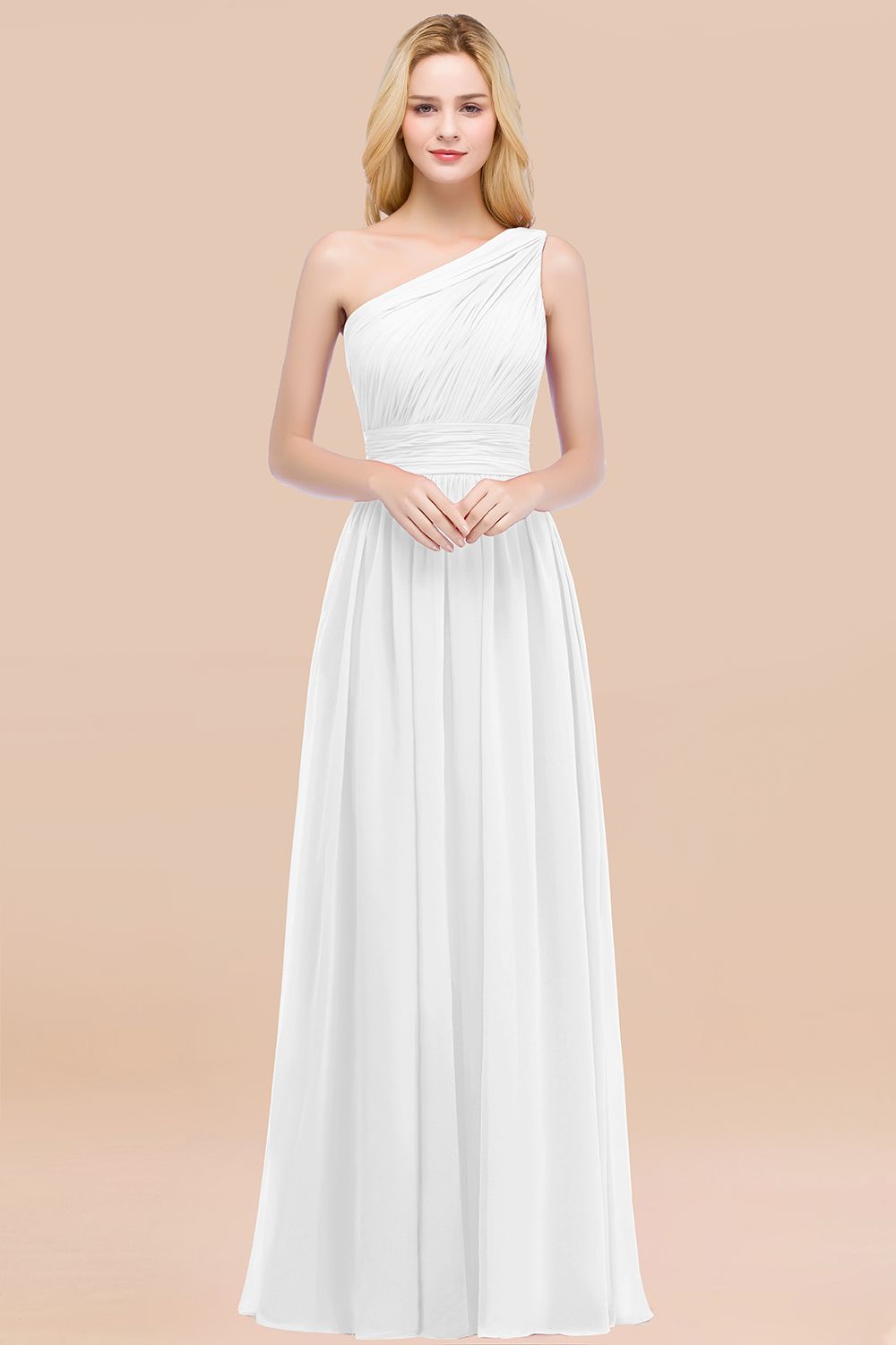 Elegant A-Line Chiffon One Shoulder Sleeveless Ruffles Floor Length Bridesmaid Dresses