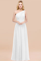 Elegant A-Line Chiffon One Shoulder Sleeveless Ruffles Floor Length Bridesmaid Dresses