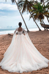 Gorgeous Long A-line Sweetheart Tulle Floral Lace Wedding Dress with Sleeves