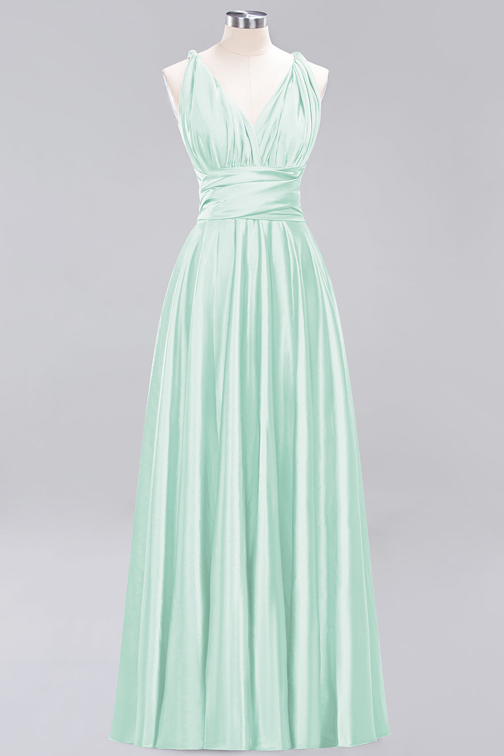 Simple A-Line V-Neck Sleeveless Ruffles Floor Length Bridesmaid Dress