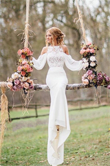 Elegant Lace Long Mermaid Chiffon Wedding Dresses with Sleeves