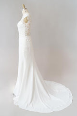 Long Mermaid Lace Chiffon Wedding Dress es with Cap Sleeve