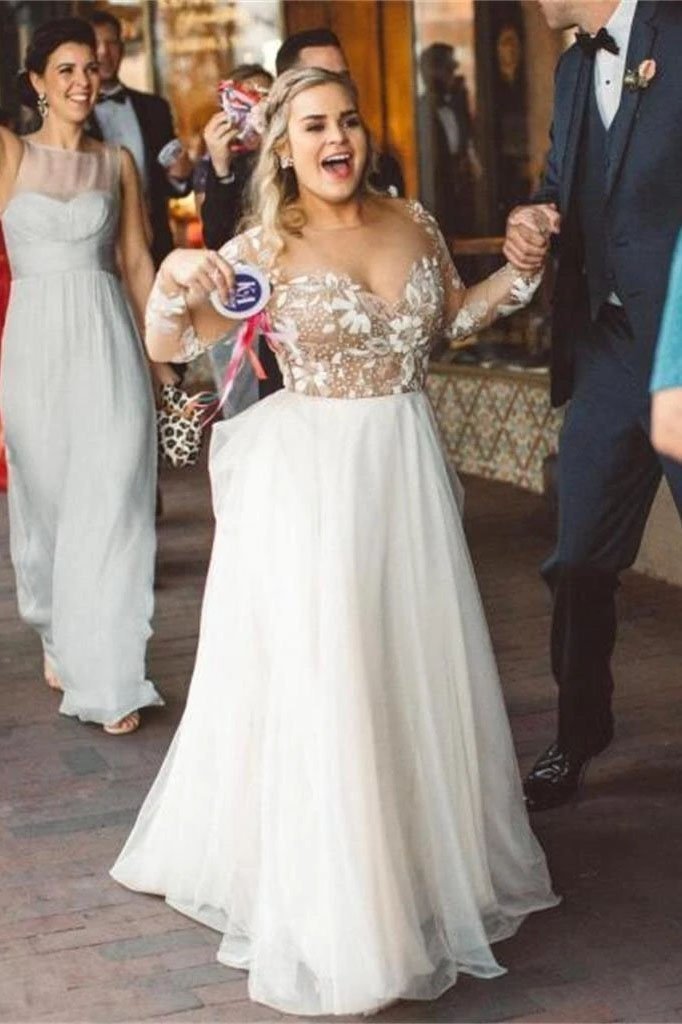 Charming A-line Sweetheart Chiffon Beading Long Sleeves Wedding Dress