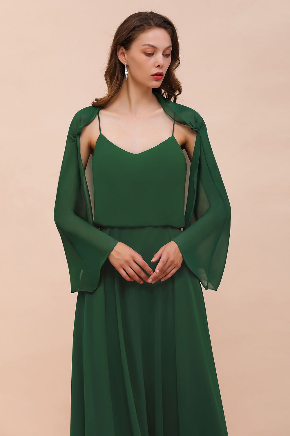 Dark Green Long Sleeve Chiffon Special Occasion Wraps