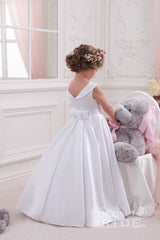 White Long Scoop Neck Sleeveless Ball Gown Flower Girl Dress