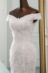Long Off the Shoulder Lace-up Applique Mermaid Wedding Dress