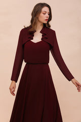 Long Sleeves Burgundy Chiffon Wedding Wraps