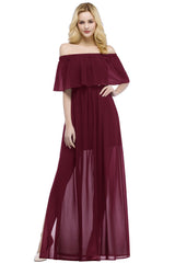 Chic Long Off the Shoulder Chiffon A-line Bridesmaid Dress