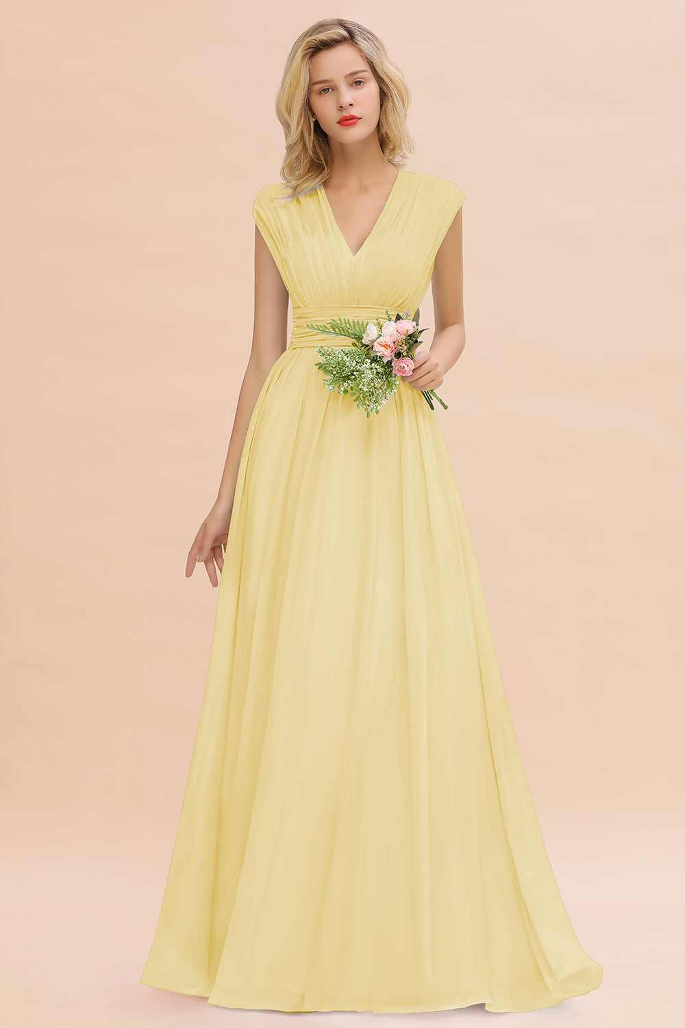 Chiffon V-Neck Sleeveless Elegant A-line Ruffles Bridesmaid Dress