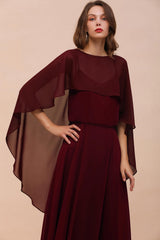 Chiffon Burgundy Long Special Occasions Wrap