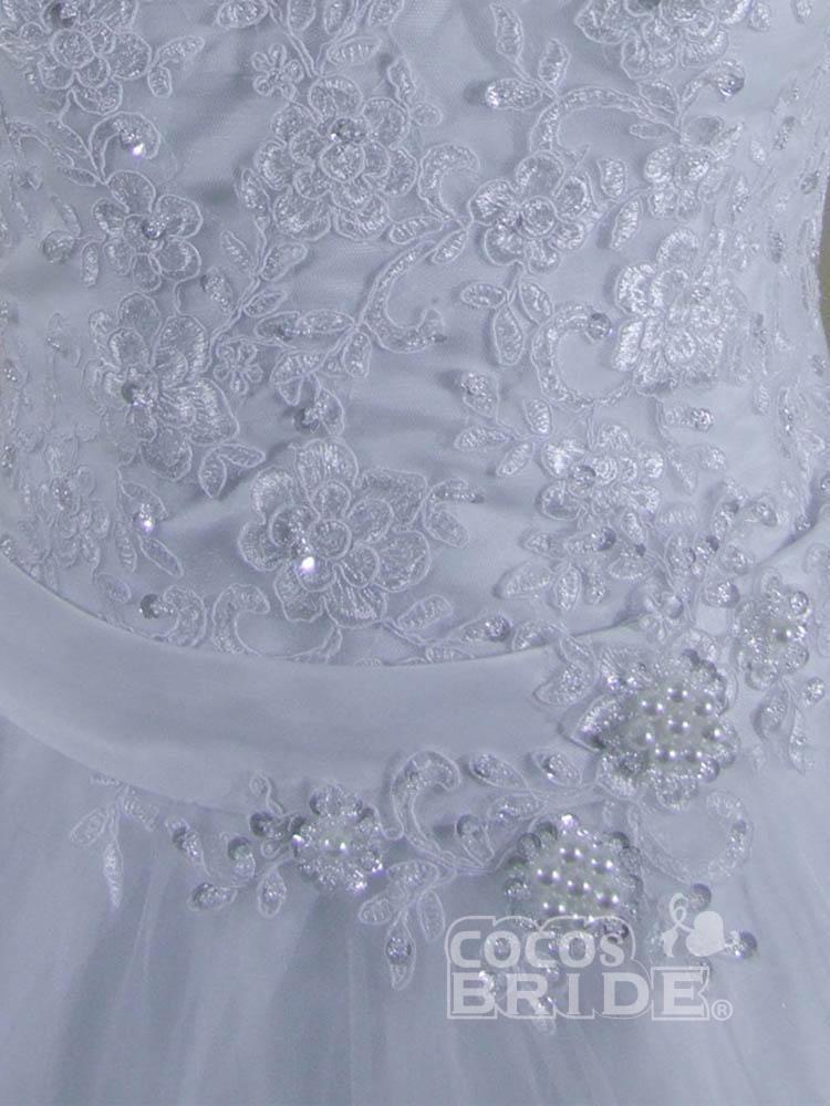 Elegant Long White Jewel Lace Ball Gown Wedding Dresses