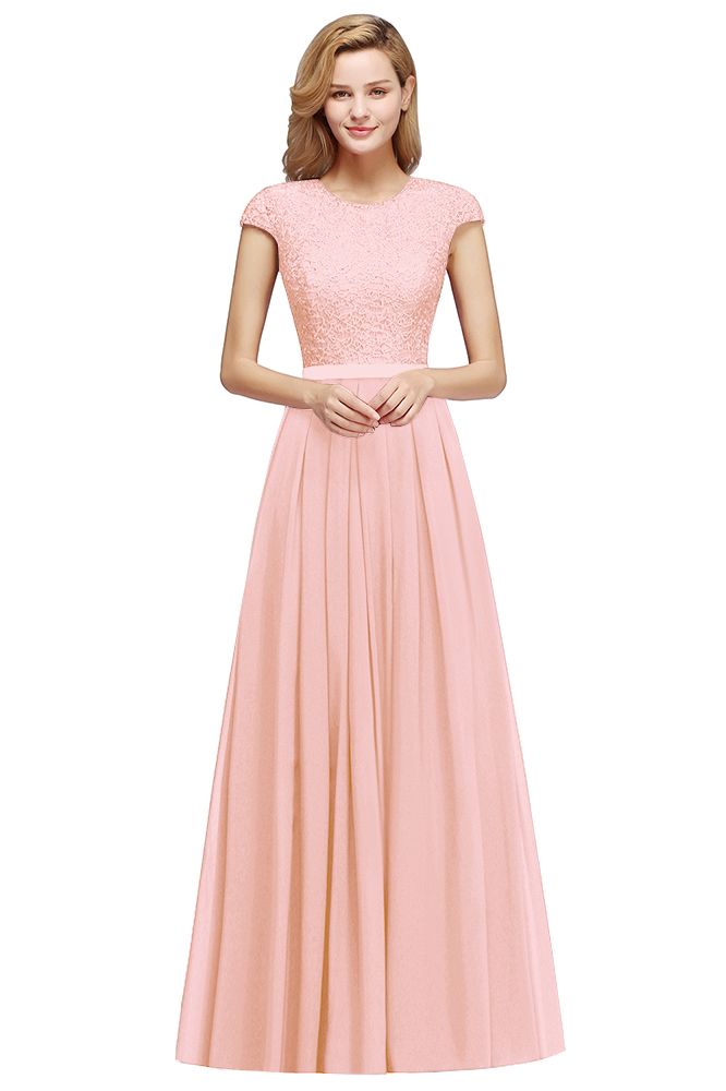Burgundy Long A-line Chiffon Lace Bridesmaid Dresses