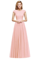 Burgundy Long A-line Chiffon Lace Bridesmaid Dresses