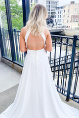 Classy Long Halter A-line Floor Length Open Back Train Wedding Dress With Ruched