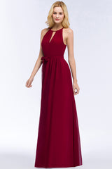 Vintage A-Line Chiffon Halter Sleeveless Ruffles Bridesmaid Dresses with Bow Sash