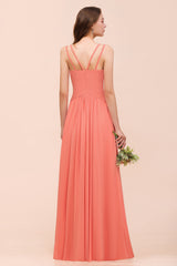 Glamorous Long A-line V-neck Chiffon Bridesmaid Dress with Slit