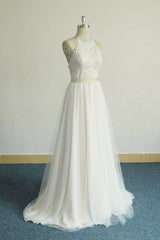 Elegant Long Halter Lace Tulle A-line Wedding Dress