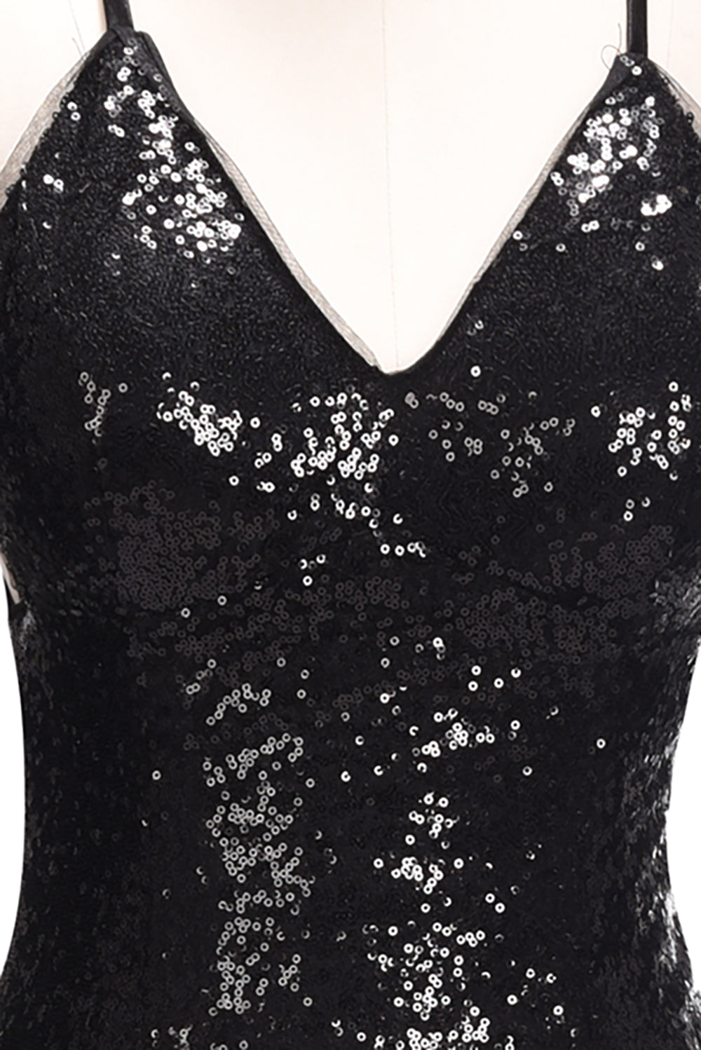 Mermaid V-neck Spaghetti Straps Floor Length Sequined Long Prom Dresses