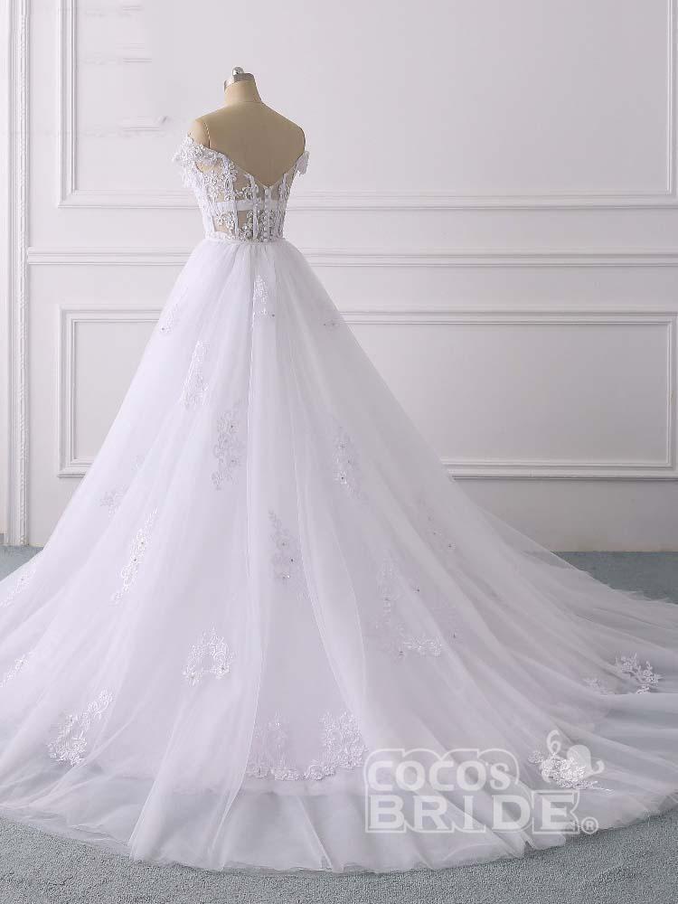Glamorous Long Off the Shoulder Lace Tulle Mermaid Wedding Dresses