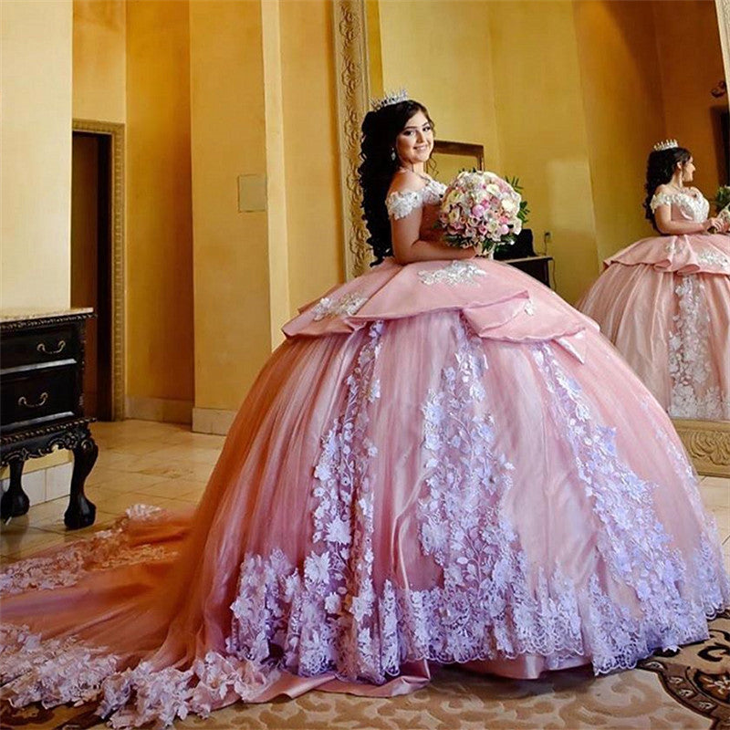Elegant Long Off the Shoulder Tulle Ball Gown Quinceanera Dress