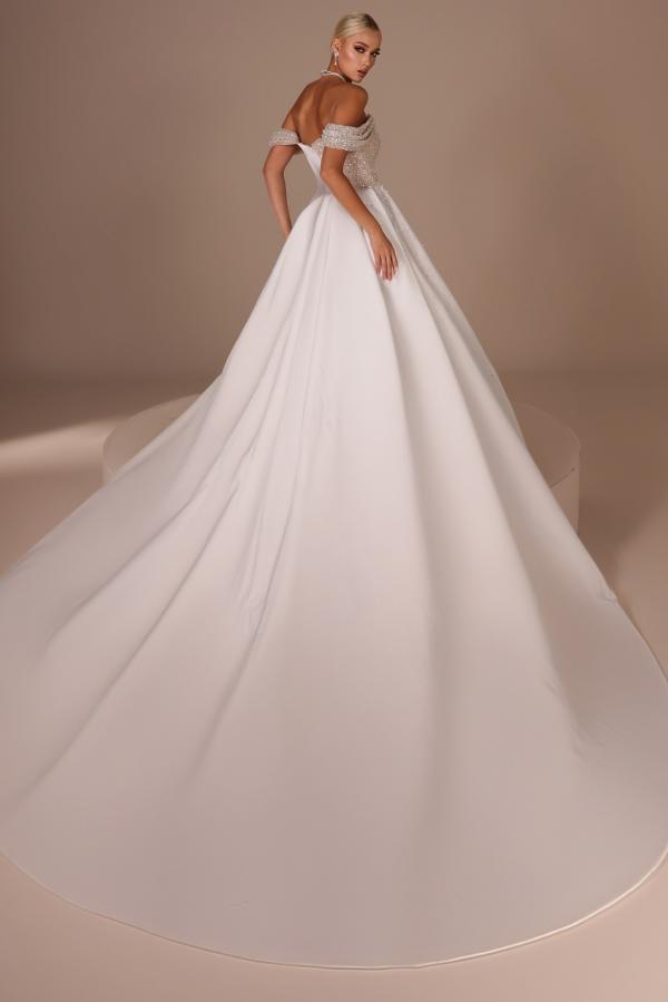 Long Off The Shoulder Mermaid Satin Sequined Wedding Dress