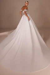 Long Off The Shoulder Mermaid Satin Sequined Wedding Dress