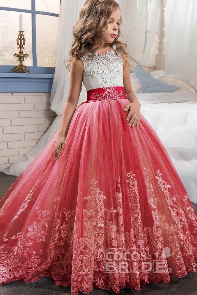 Long Scoop Neck Sleeveless Ball Gown Flower Girl Dress