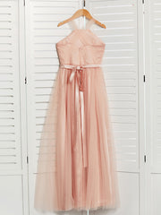 Long A-Line Halter Neck Junior Bridesmaid Dress Tulle Wedding Party Dresses