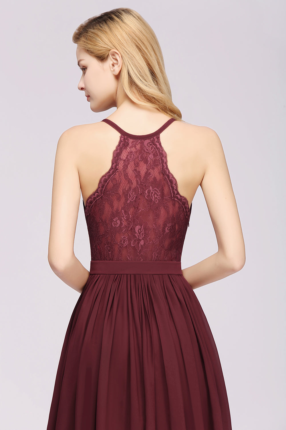 Chiffon Lace V-Neck Sleeveless Straps Floor Length Bridesmaid Dress