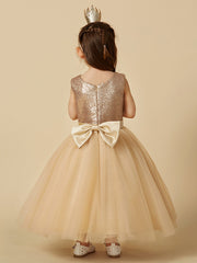 Ball Gown Ankle Length Tulle Sequined Sleeveless Jewel Neck Flower Girl Dresses
