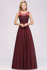 A-Line Chiffon Tulle Lace Beadings Jewel Sleeveless Floor Length Bridesmaid Dresses with Sash